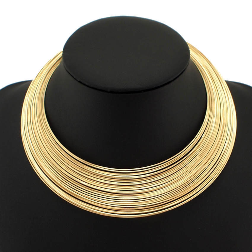 Multi-Layer Metal Wire Statement Indian Choker Necklace