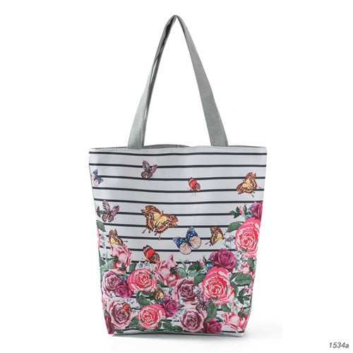 Floral Print Women Shoulder Canvas Shopping Tote Bag