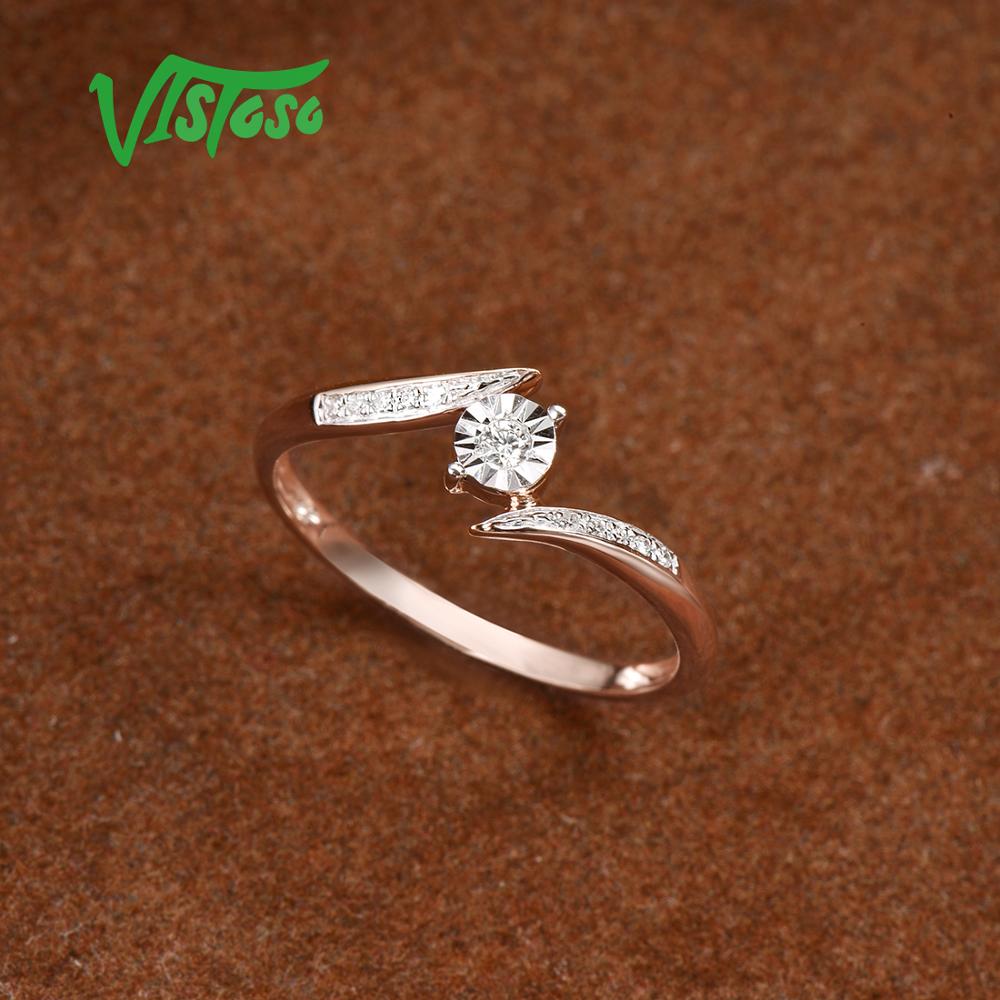 VISTOSO Pure 14K 585 Two-Tone Gold Sparkling Illusion-Set Miracle Plate Diamond Ring For Women Anniversary Trendy Fine Jewelry