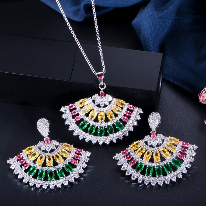 Spike Fan Multicolored Necklace & Earrings Jewelry Sets