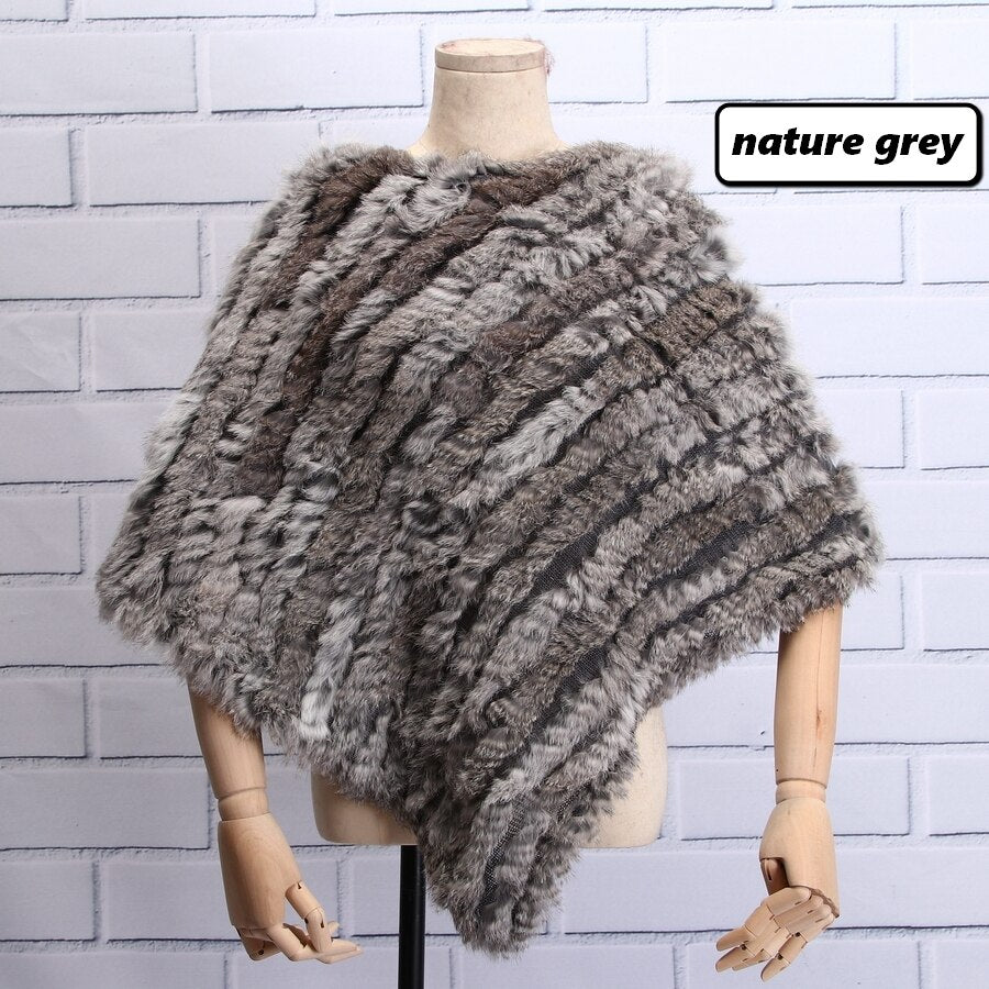 Knitted Natural Rabbit Fur Shawl