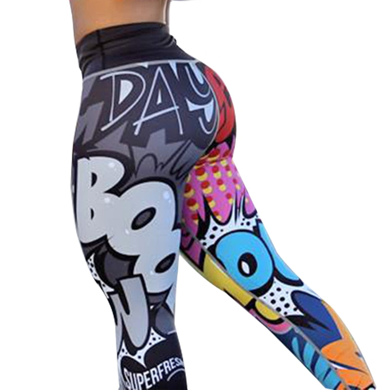 Graffiti Print Ankle-Length Push Up Slim Fitness Leggings