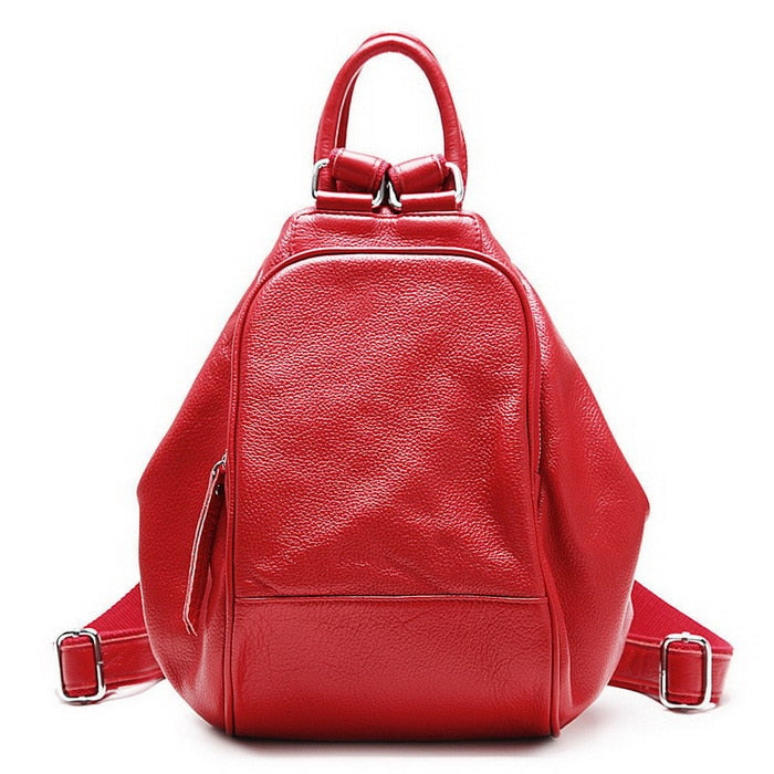 Solid Color Genuine Leather Ladies Top Layer Cowhide Backpack