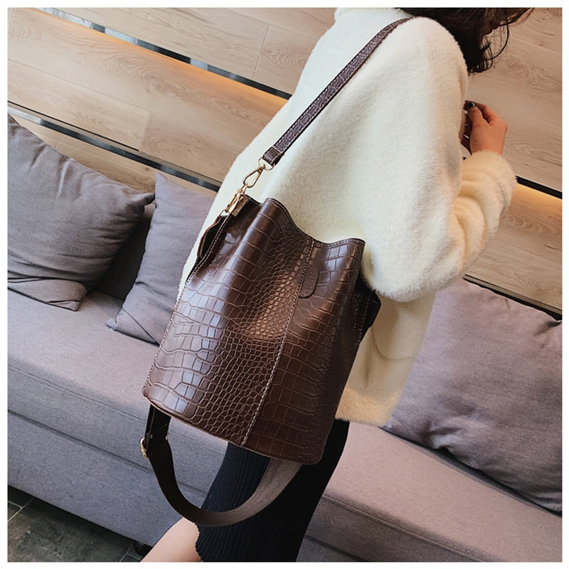 Crocodile Crossbody PU Leather Bag Bucket Bag Purse