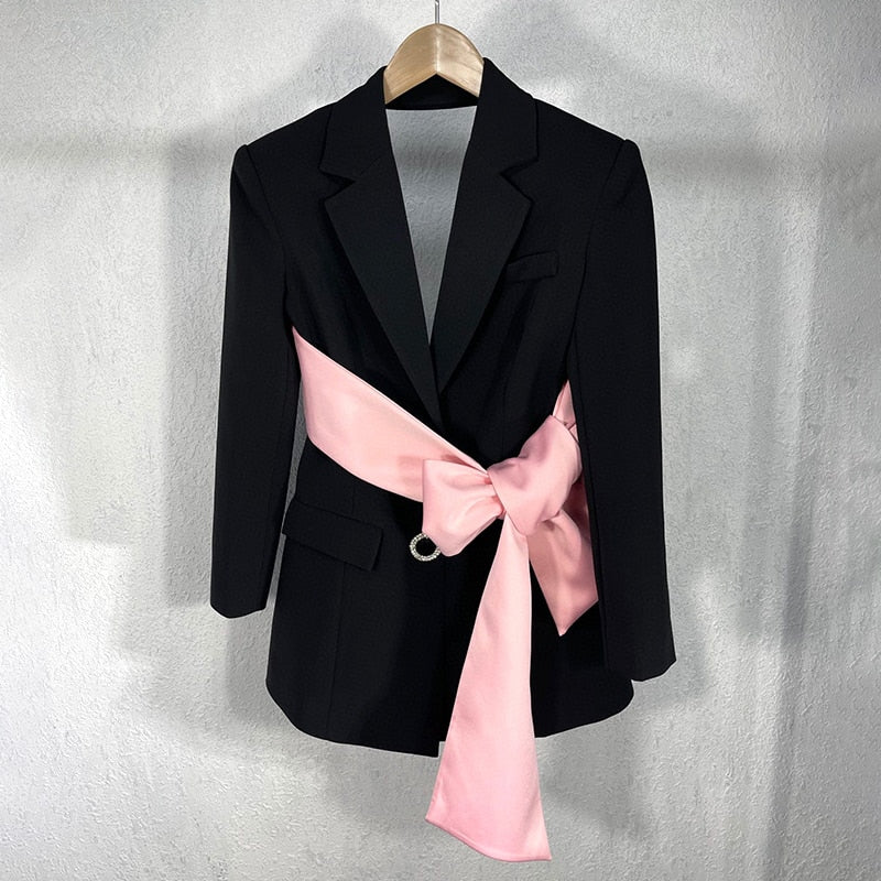 Notched Long Sleeve Patchwork Diamond Ladies Blazer