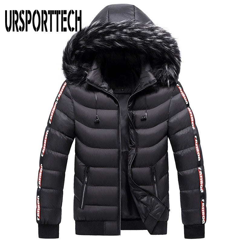 Hooded Fur Collar Windproof Men's Jacket to 5X Big & Tall