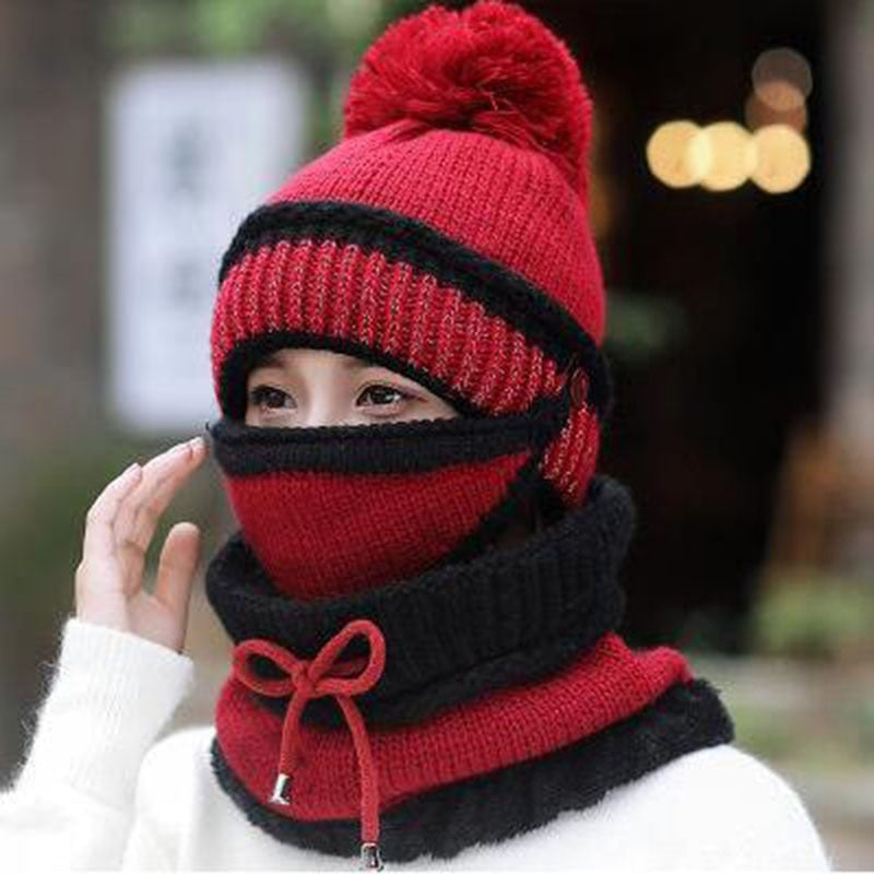 Women's Fleece 3-Piece Set: Knitted Mask, Beanie Hat & Scarf