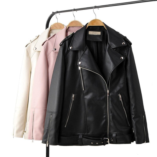 Women's Faux Soft PU Leather Motorcycle Punk Zipper Rivet Biker Jacket