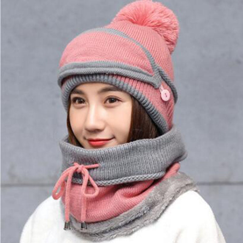 Women's Fleece 3-Piece Set: Knitted Mask, Beanie Hat & Scarf