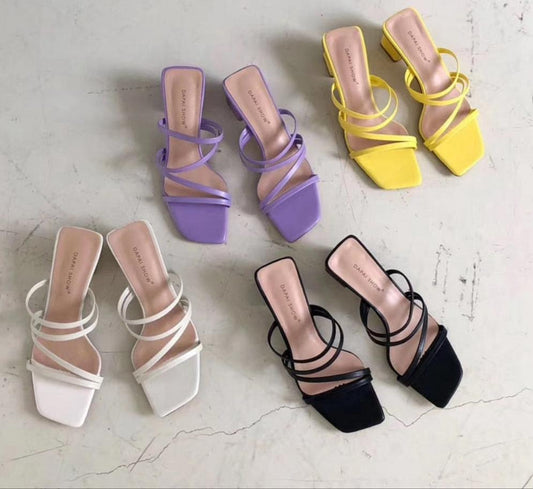 Low Heel Peep Toe Square Heel Slipper Sandals