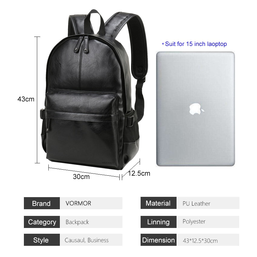 Men's PU Leather Waterproof Soft Handle Backpack