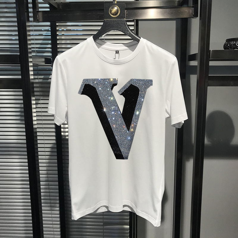 Men's Rhinestone V Emblem Slim Short Sleeve T-Shirt