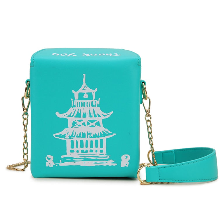 Chinese Takeout Box PU Leather Bucket Crossbody Purse