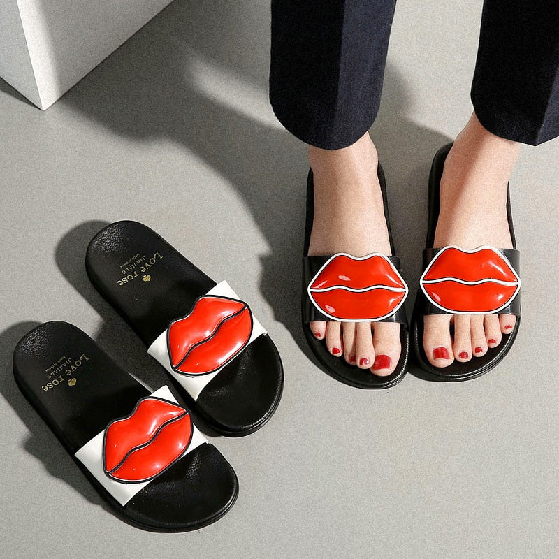 Lovely Lips Platform Slides Flip Flops