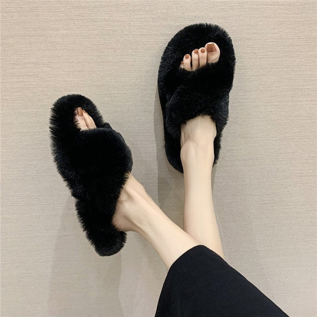 Women's Furry Open Toe Slides/Slippers