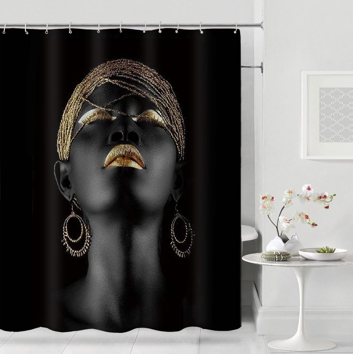 Black Woman w/ Gold Waterproof Shower Curtain