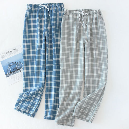 Men's & Women's Plaid Gauze Crepe Knitted Pajama Sleepwear Pants