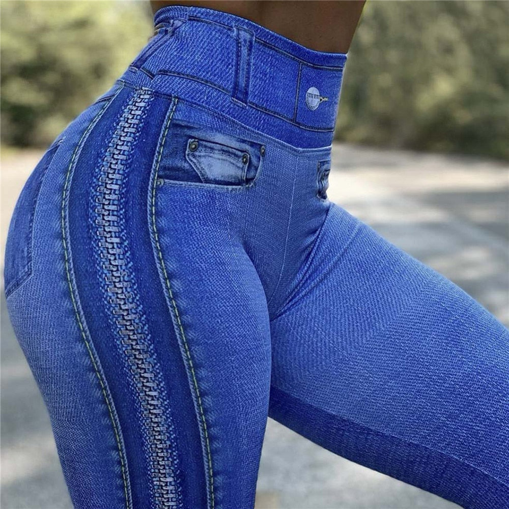 Ripped Jeans 3D Print Push Up Leggings