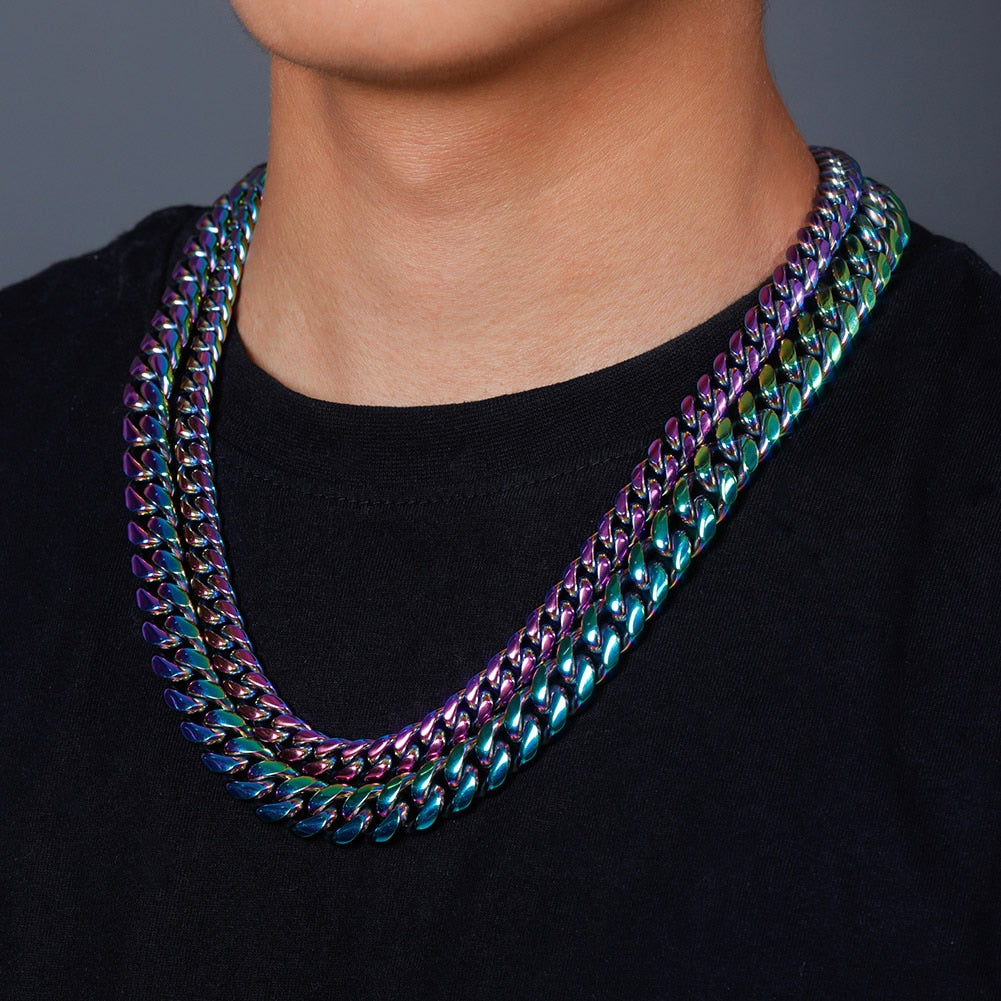 Stainless Steel Hip Hop Multi-Colored Cuban Chain