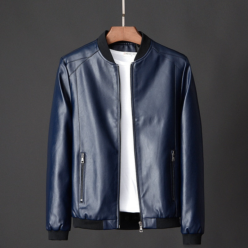 Men's Faux Leather Bomber Biker PU Baseball Jacket to 7X