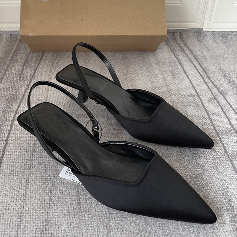 Pointed Toe Shallow Low Heel Slingback Mules