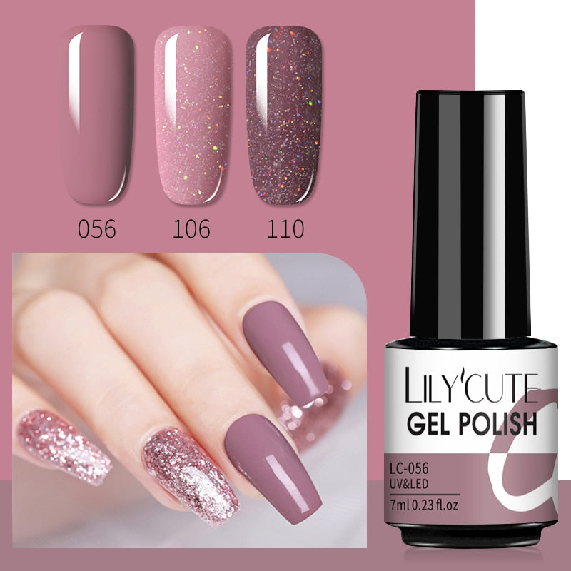 3 Piece Gel Polish Set: Winter Color Glitter Sequin Matte Effect Gel, Long Lasting Base Top Coat Nail Art Design