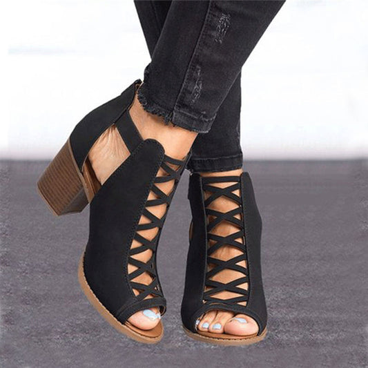 Criss Cross Chunky Heel Gladiator Sandals