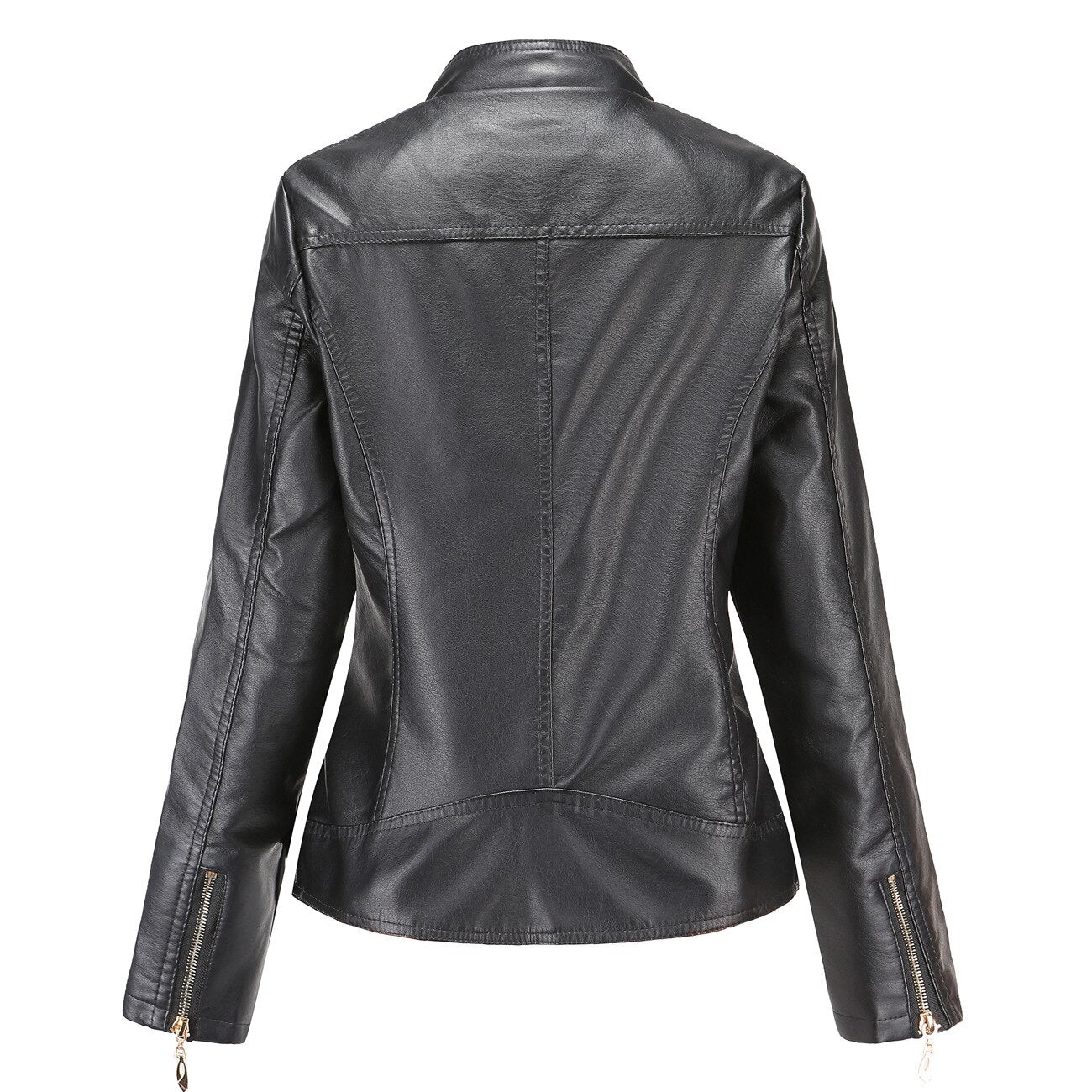 Solid Zipper Women's PU Leather Mandarin Collar Motorcycle Biker Jacket