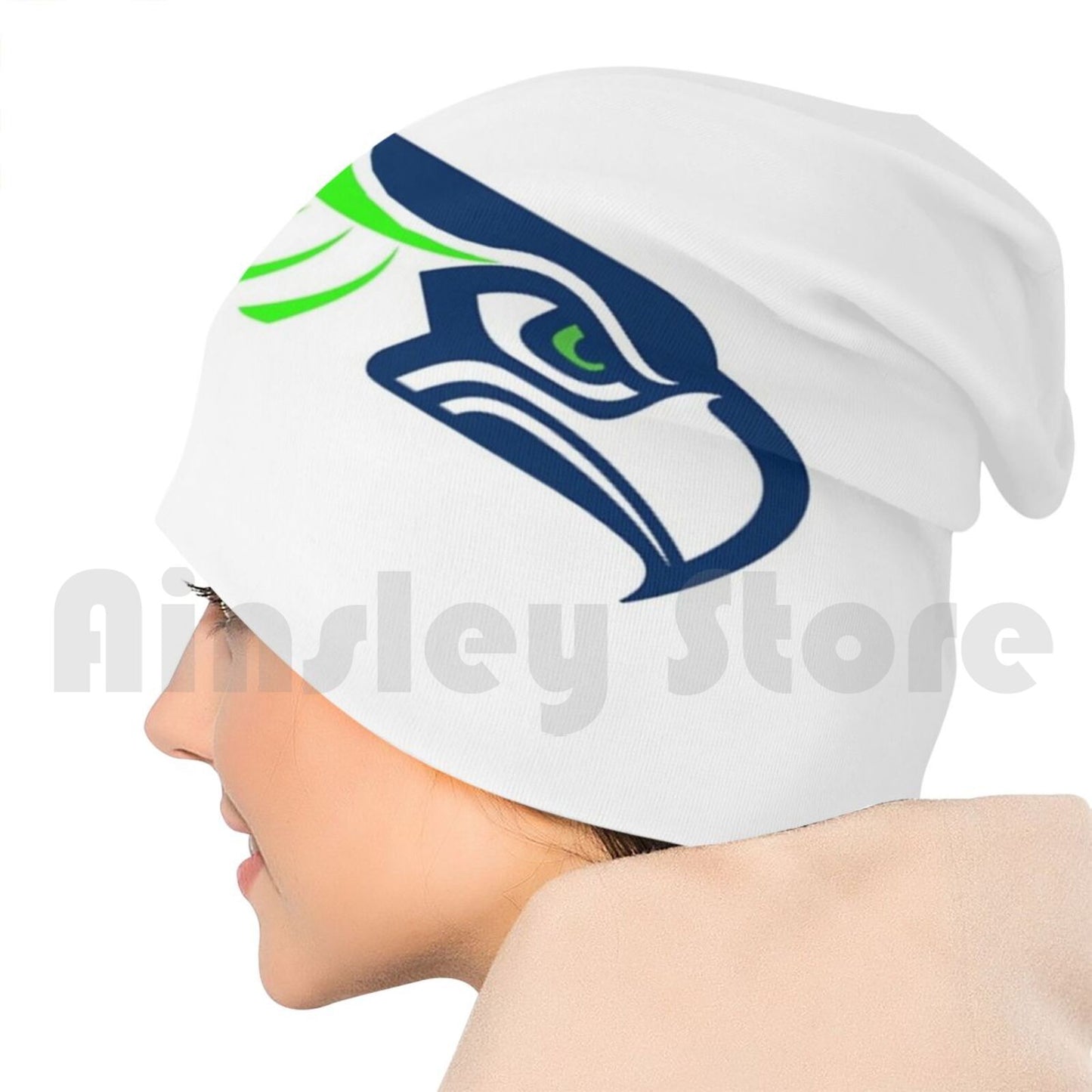 Seahawks Face Beanie Hedging Cap DIY Print Cushion Seahawks Seattle Football Wilmington College Green North Carolina