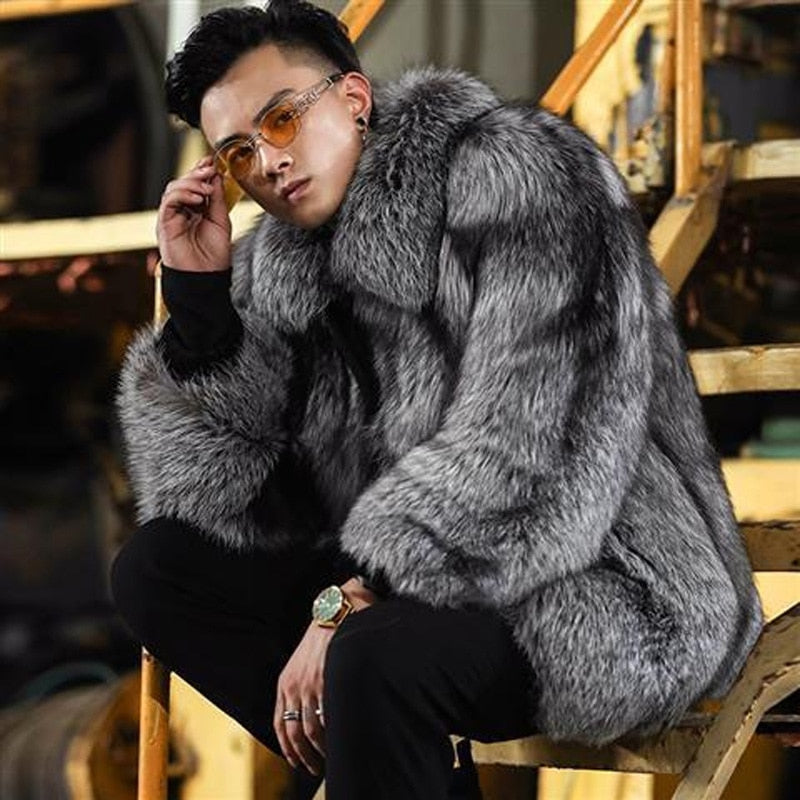 Men's Big & Tall Faux Fox Fur Coat to 6X