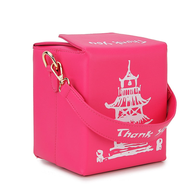 Chinese Takeout Box PU Leather Bucket Crossbody Purse