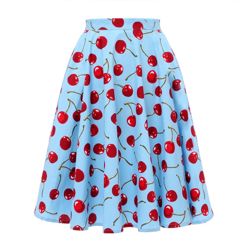 High Waist Skirt Cotton Womens Polka Dot Floral Print Swing Skirts