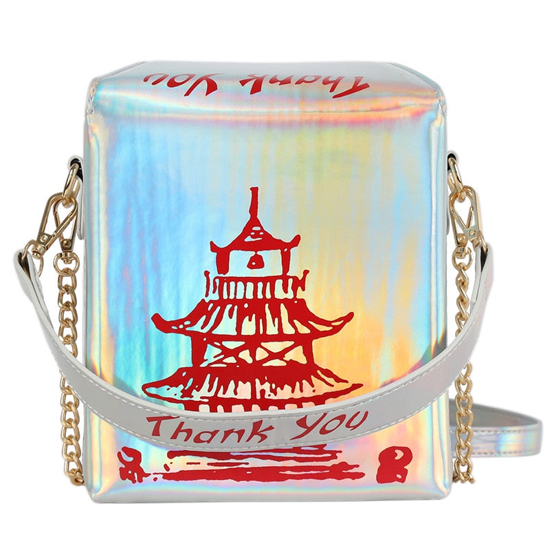 Chinese Takeout Box PU Leather Bucket Crossbody Purse