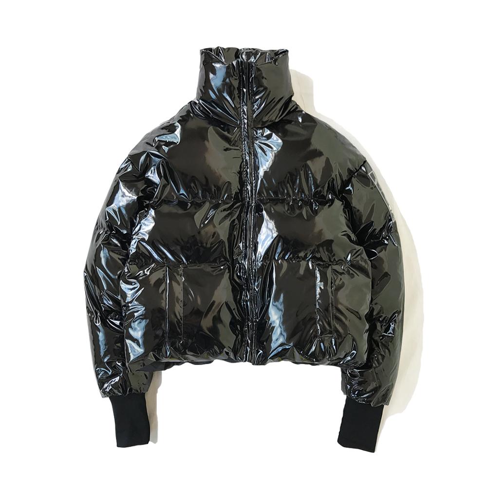 Men's Shiny PU Leather Puffer Bomber Jackets