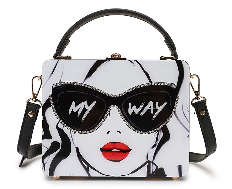 Dazzling Sunglasses Cartoon Acrylic Style Shoulder Crossbody Tote Bag