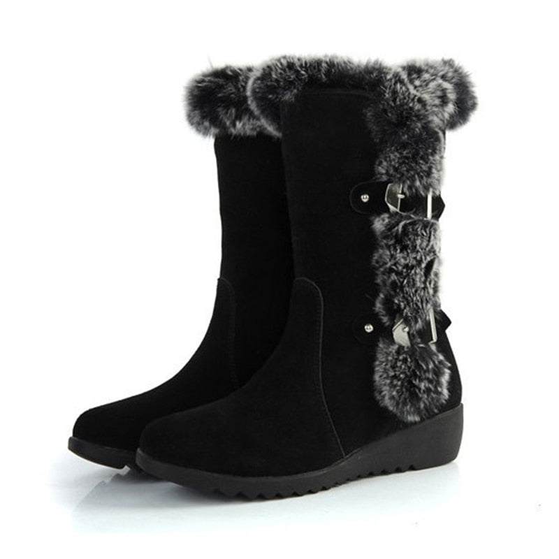 Faux Fur Mid-Calf Round Toe Flat Snowboots