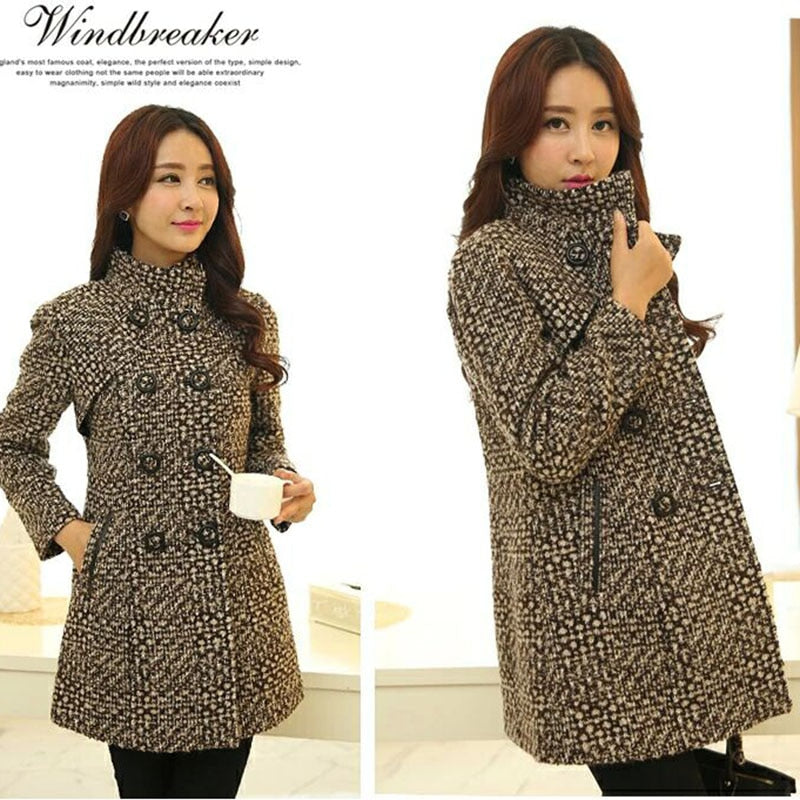 Women's Plaid Wool Mid Length Coat