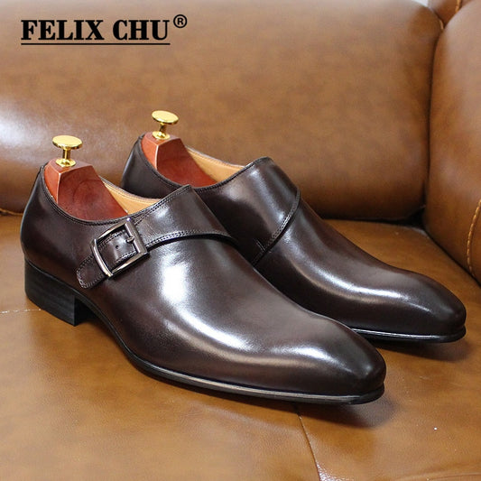 Men's Designer Dress Classic Genuine Leather Buckle Monk Strap Party Formal Shoes