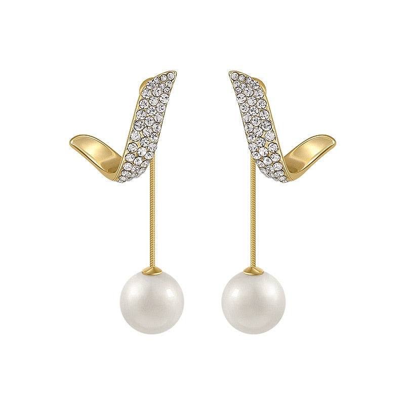 Long Pearl Temperament Geometric Drop Earrings