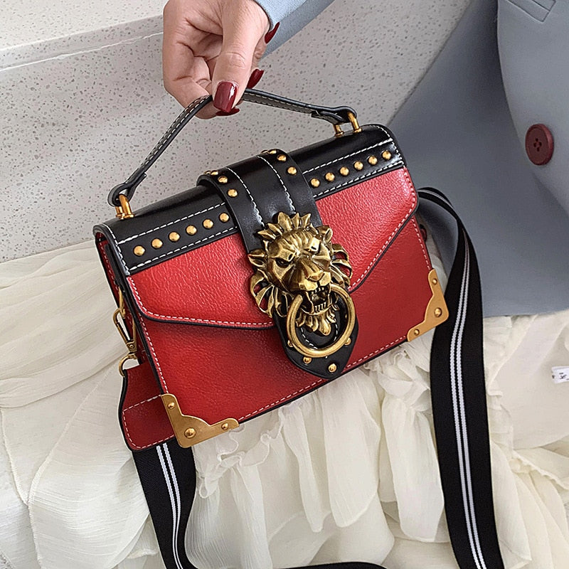 Metal Lion Head Square Messenger Purse