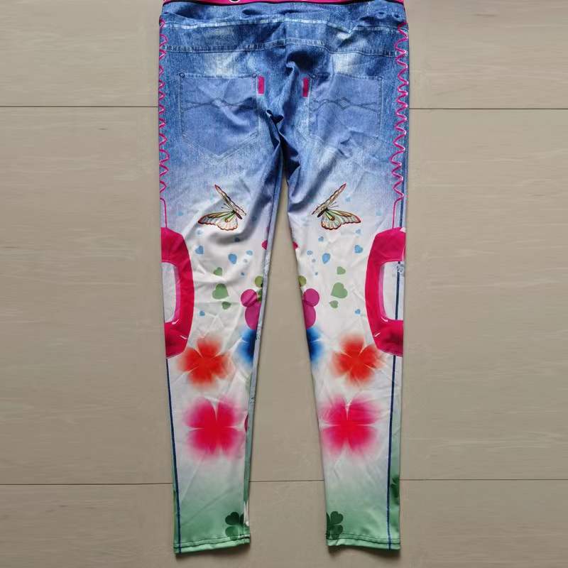 3D Faux Denim Printed Push Up Leggings