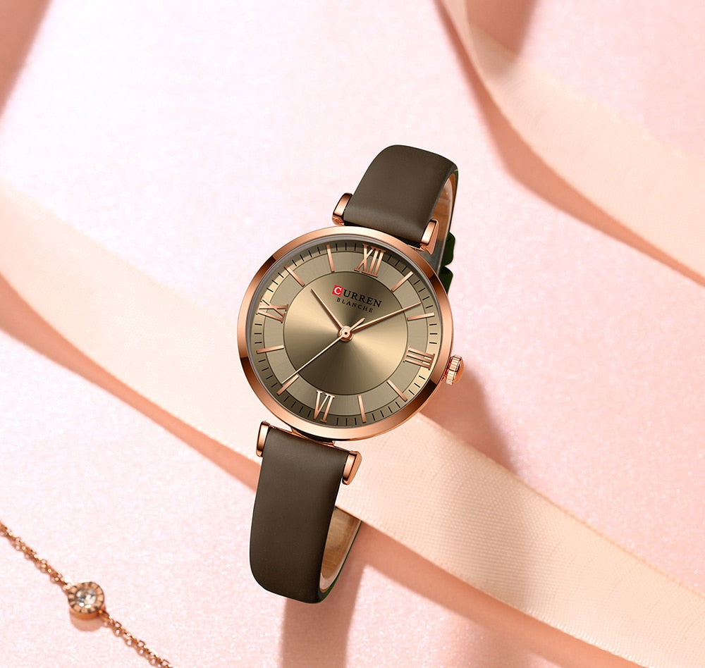 Round Quartz Leather Ladies Watches