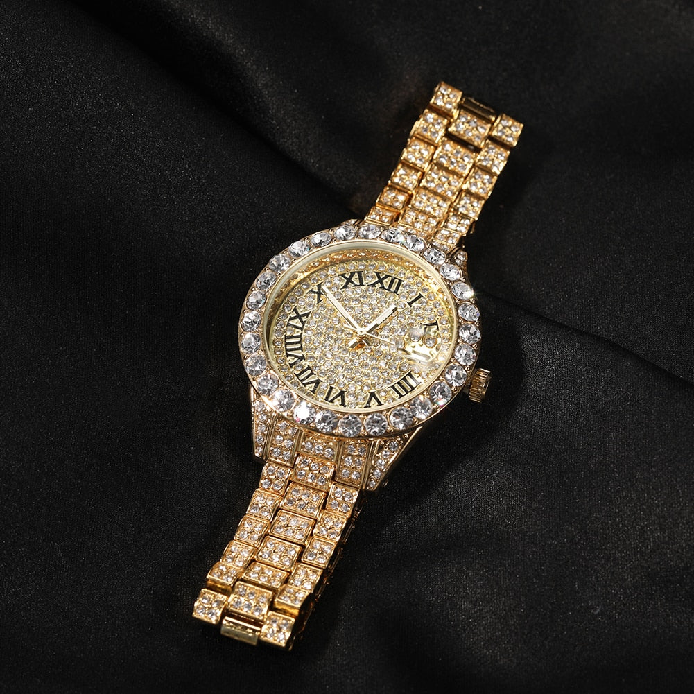 Rhinestone Colored Iced Out Stainless Steel Quartz Ladies' Watch