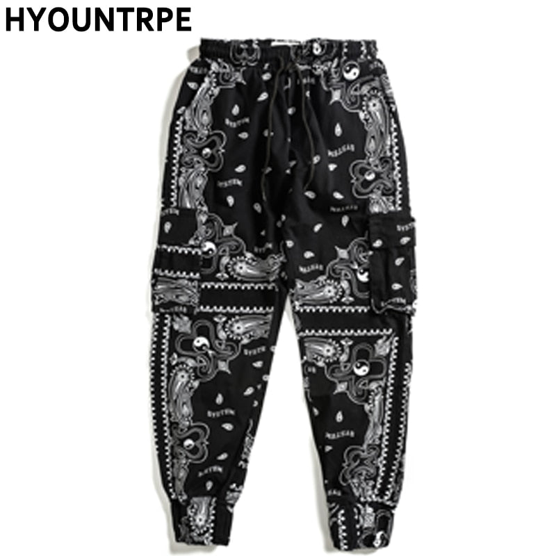 Bandana Print Men's Hip Hop Loose Fit Elastic Waist Harem Pocket Sweatpants