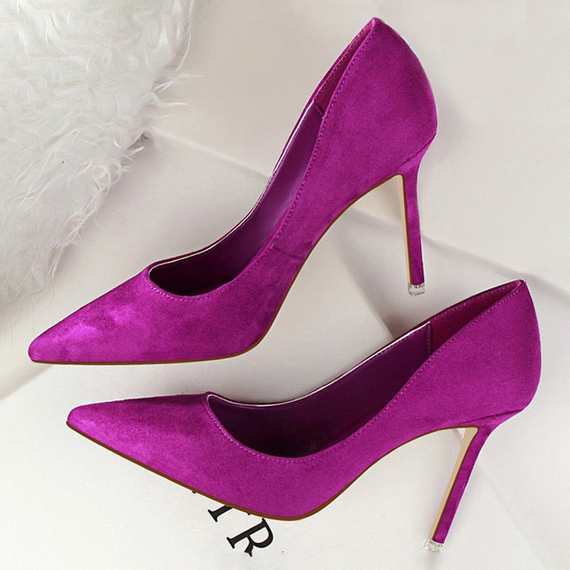 Solid Pointed Toe Stiletto High Heel Ladies Pumps