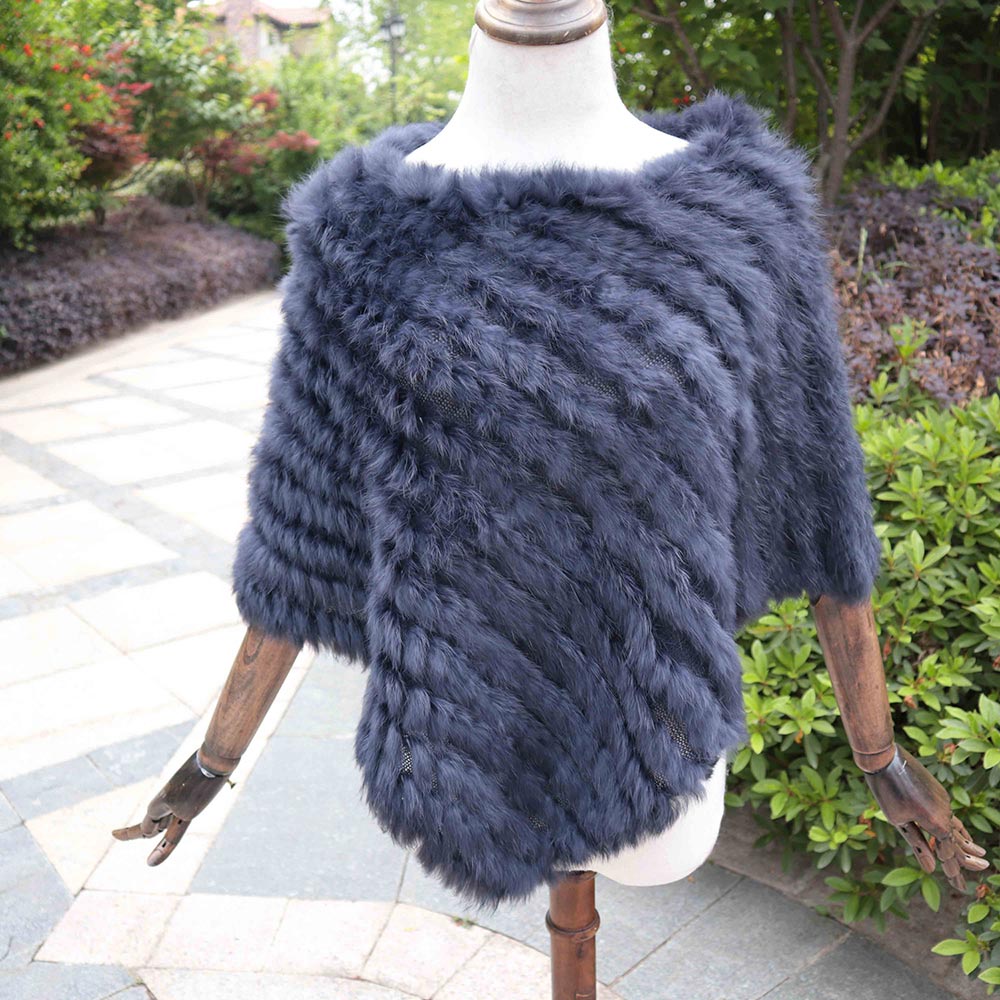 Knitted Natural Rabbit Fur Shawl