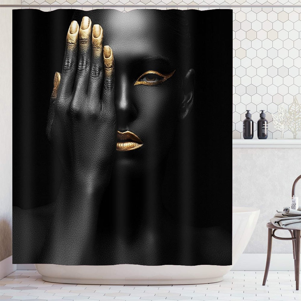 Black Woman w/ Gold Waterproof Shower Curtain