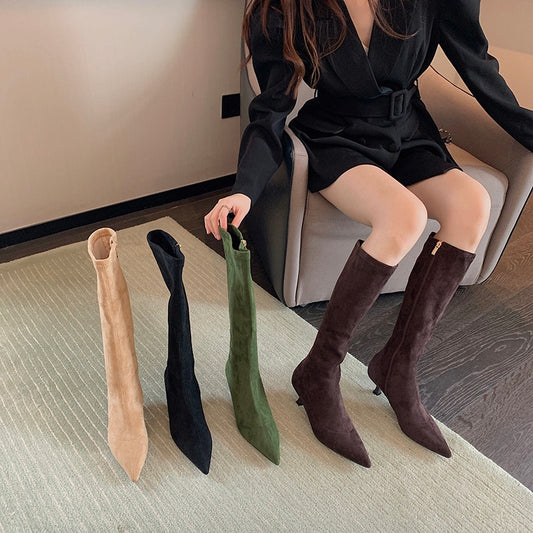 Knee High Stretch Zipper Pointed Toe Boots