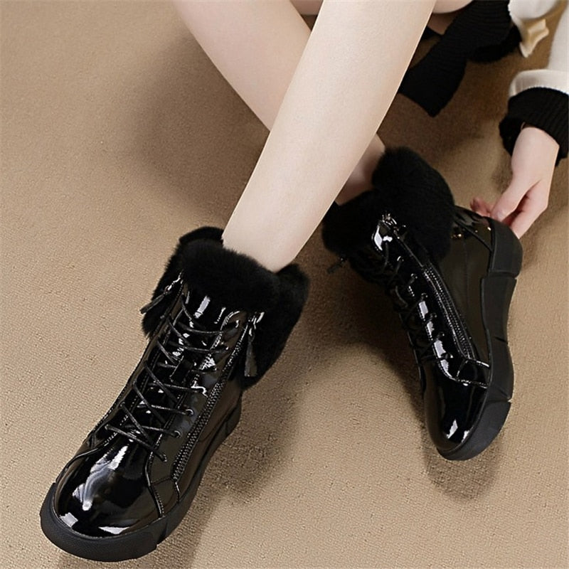 Patent Leather Waterproof Ankle Snowboots