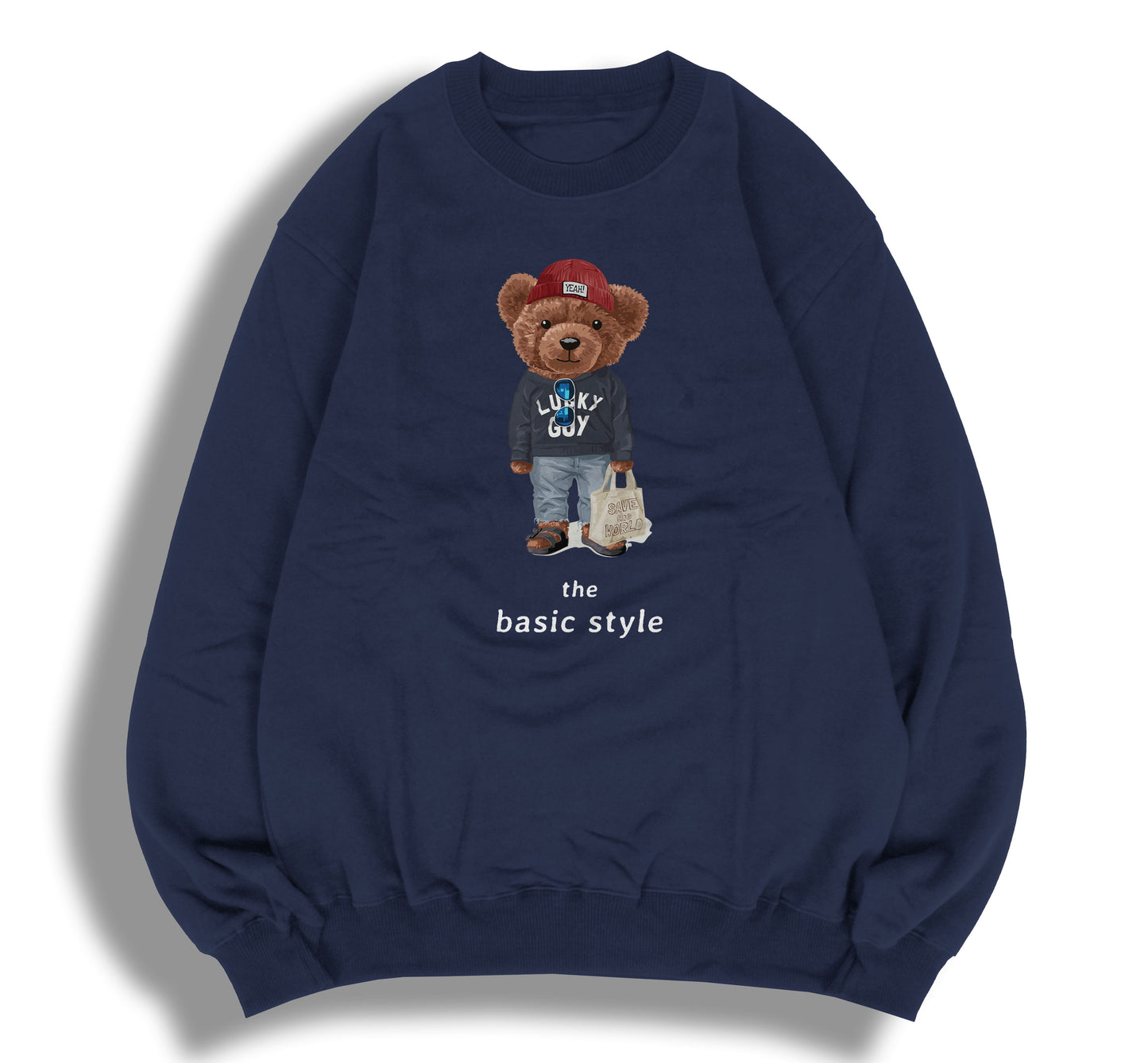 Teddy Bear "The Basic Style" Letter Printed Ladies Crewneck Sweatshirt Long Sleeve